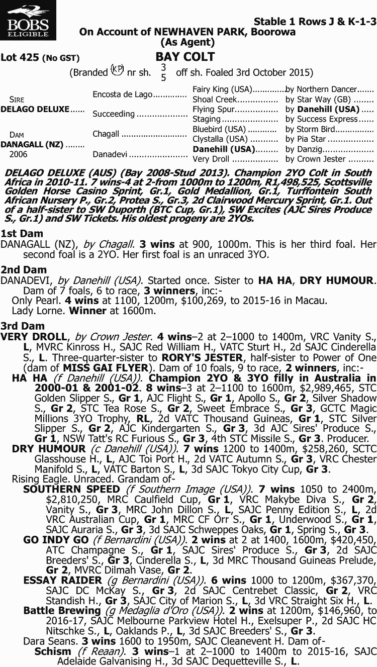 Inglis - 2017 Classic Yearling Sale - Lot 425, Delago Deluxe x Danagall (NZ)